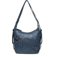 Hüvendo Barcelona Günlük Orta Boy Kemer Detaylı Kadın Omuz ve Sırt Çantası Ayarlanabilir Askılı Çok Yönlü Tasarım Lacivert