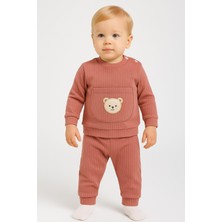 Dinamik çocuk Erkek Bebek/çocuk Ayıcık Nakışlı Ribanalı 2'li Takım Sweatshirt ve Eşofman Altı 3-6-9-12AYLIK