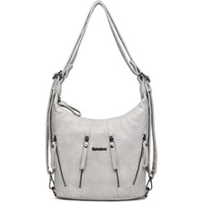 Hüvendo Barcelona Günlük Orta Boy Fermuar Detaylı Çok Cepli Kadın Omuz ve Sırt Çantası Gri