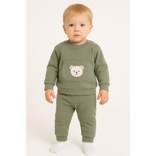 Dinamik çocuk Erkek Bebek/çocuk Ayıcık Nakışlı Ribanalı 2'li Takım Sweatshirt ve Eşofman Altı 3-6-9-12AYLIK