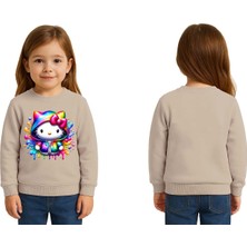 Sedirli Unisex Hello Kity Baskılı Çocuk Swaetshirt 3 Iplik Şardonlu