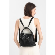 Hüvendo Barcelona Günlük Orta Boy Fermuar Detaylı Çok Cepli Kadın Omuz ve Sırt Çantası Siyah