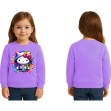 Sedirli Unisex Hello Kity Baskılı Çocuk Swaetshirt 3 Iplik Şardonlu