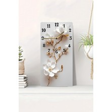 KutuTR 3D Görünümlü 2d Uv Baskı Mdf Tablo Saat –beyaz Çiçek ve Altın Dal Detaylı Şık Tasarım 20X40CM-DTS241