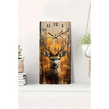 KutuTR 3D Görünümlü 2d Uv Baskı Mdf Tablo Saat – Geyik Figürlü Doğa Teması – 20X40 CM-DTS202