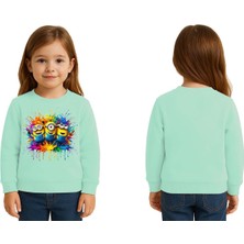 Sedirli Unisex Mınnıons Baskılı Çocuk Swaetshirt 3 Iplik Şardonlu