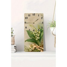 KutuTR 3D Görünümlü 2d Uv Baskı Mdf Tablo Saat – Inci Çiçeği ve Natürel Yaprak Deseni – 20X40 CM-DTS226