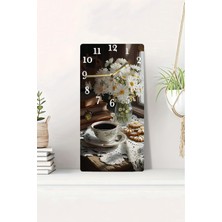 KutuTR 3D Görünümlü Papatya, Kahve ve Kurabiye Temalı 2d Uv Baskı Mdf Tablo Saat 20X40 CM-DTS074