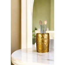 Feyza Design Şık Altın Eskitme Makyaj Organizeri ve Fırça Düzenleyici Seti