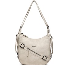 Hüvendo Barcelona Günlük Orta Boy Kemer Detaylı Kadın Omuz ve Sırt Çantası Ayarlanabilir Askılı Çok Yönlü Tasarım Bej