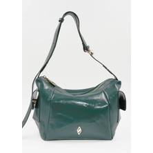 Hüvendo Parlak Deri Yan Cep Detaylı Ayarlanabilir Askılı Günlük Orta Boy Kadın Omuz Çantası Yeşil