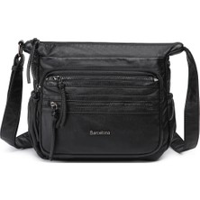 Hüvendo Barcelona Küçük Boy Çok Cepli Uzun Çapraz Askılı Spor ve Günlük Kadın Omuz Çantası Siyah