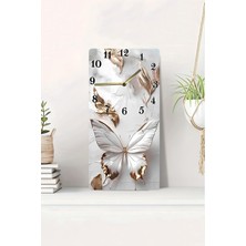 KutuTR 3D Görünümlü Beyaz ve Gold Kelebek Desenli 2d Uv Baskı Mdf Tablo Saat – 20X40 CM-DTS163