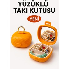 Feyza Design Turuncu Taşınabilir Yüzüklü Takı Kutusu, Aynalı ve 4 Bölmeli Organizer