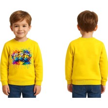 Sedirli Unisex Mınnıons Baskılı Çocuk Swaetshirt 3 Iplik Şardonlu