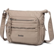 Hüvendo Barcelona Küçük Boy Çok Cepli Uzun Çapraz Askılı Spor ve Günlük Kadın Omuz Çantası Açık Vizon