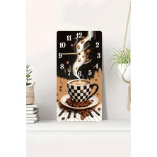 KutuTR 3D Görünümlü Kahve Fincanı ve Kahve Çekirdekleri Temalı 2d Uv Baskı Mdf Tablo Saat 20X40 CM-DTS131