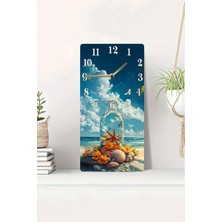 KutuTR 3D Görünümlü Deniz Temalı Cam Şişe Içinde Deniz Yıldızı 2d Uv Baskı Mdf Tablo Saat 20X40 CM-DTS060