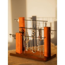 Feyza Design Şık Ahşap Takı Standı, 3 Direkli Kolye, Küpe, Bileklik ve Saat Askısı