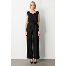 Ekol  Pile Detaylı Bol Paça Pantolon 5059