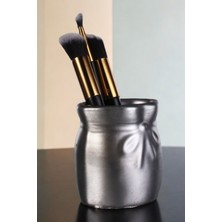 Feyza Design Şık Gümüş Eskitme Makyaj Organizeri ve Fırça Seti, Pratik ve Zarif