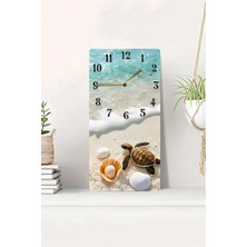KutuTR 3D Görünümlü Deniz Kaplumbağası ve Deniz Kabuğu Temalı 2d Uv Baskı Mdf Tablo Saat 20X40 CM-DTS063