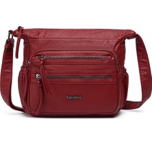 Hüvendo Barcelona Küçük Boy Çok Cepli Uzun Çapraz Askılı Spor ve Günlük Kadın Omuz Çantası Bordo