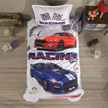 Clasy Ranforce %100 Pamuk Tek Kişilik Nevresim Racing Drag V1 Mavi