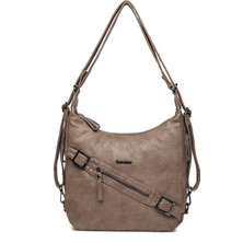 Hüvendo Barcelona Günlük Orta Boy Kemer Detaylı Kadın Omuz ve Sırt Çantası Ayarlanabilir Askılı Çok Yönlü Tasarım Vizon