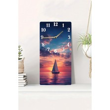 KutuTR 3D Görünümlü Gün Batımı Yelkenli Deniz Manzaralı 2d Uv Baskı Mdf Tablo Saat 20X40 CM-DTS057