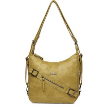 Hüvendo Barcelona Günlük Orta Boy Kemer Detaylı Kadın Omuz ve Sırt Çantası Ayarlanabilir Askılı Çok Yönlü Tasarım Fıstık Yeşili