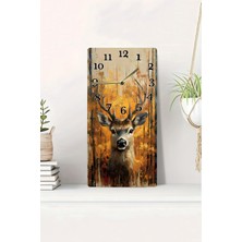 KutuTR 3D Görünümlü 2d Uv Baskı Mdf Tablo Saat 20X40 cm –geyik ve Sonbahar Ormanı Temalı Duvar SAATI-DTS007