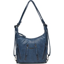 Hüvendo Barcelona Günlük Orta Boy Fermuar Detaylı Çok Cepli Kadın Omuz ve Sırt Çantası Lacivert