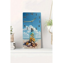 KutuTR 3D Görünümlü Yelkenli Deniz ve Cam Şişede Çiçek Temalı 2d Uv Baskı Mdf Tablo Saat 20X40 CM-DTS039