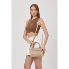 Hüvendo Orta Boy Speedy Uzun Askılı Kadın Günlük El ve Omuz Çantası Vizon