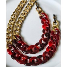 Thinblack Kalın Saplı Gözlükler Için Zincir – Kırmızı Akrilik & Antik Altın Alüminyum