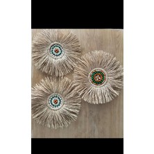 3 Lü Aynalı Duvar Süsü Boncuklu Rafya