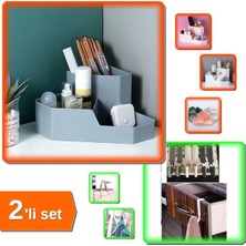 Feyza Design Şık ve Fonksiyonel 2'li Masaüstü Köşe Düzenleyici Seti, 6 Çekmeceli ve Askılı