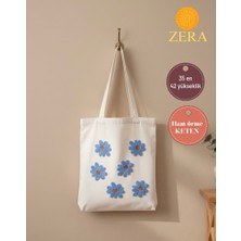 Zera Collection Modern Punch Nakış Işlemeli Ham Keten Tote Bayan Çanta
