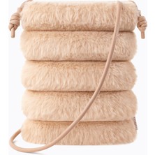 Comfyable Peluş Askılı Mini Çanta – Yumuşak Suni Kürklü, Mıknatıslı Kapama Telefon Çantası - Camel