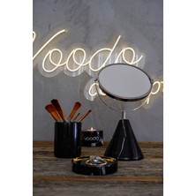 Feyza Design Mermer Tabanlı Büyüteçli Makyaj Aynası ve Fırçalık Yüzüklük Seti