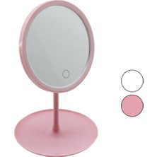 Feyza Design Yuvarlak 7 Inç Ledli USB Şarjlı Makyaj Aynası, 90° Dönebilen, Renkli Sepetli