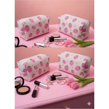 Feyza Design Büyük Boy Makyaj ve Kalemlik Kutusu, Çilek Desenli, Şık ve Kullanışlı