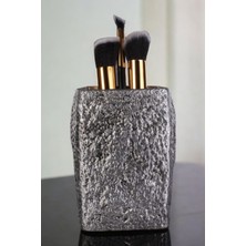 Feyza Design Şık Gümüş Eskitme Makyaj Organizeri ve Fırça Tutucu Set