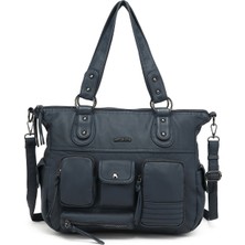 Hüvendo Çok Cepli Günlük Büyük Boy Shopper Tasarım Ayarlanabilir Askılı Kadın Omuz Çantası Jeans Mavi