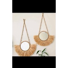 2 Li Aynalı Duvar Süsü Rafya