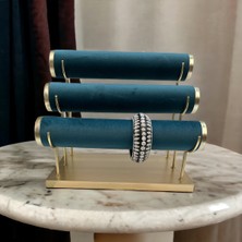 Feyza Design 3'lü Silindir Takı Standı, Koyu Turkuaz Mavi, Şık ve Pratik Organizer