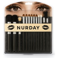 Feyza Design 12 Parça Pembe Profesyonel Makyaj Fırça ve Sünger Seti