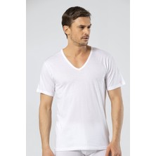 Cacharel Süprem Dokuma V Yaka Beyaz Erkek Fanila, %50 Modal %50 Pamuk