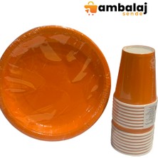 AmbalajSende Düz Turuncu Renk Tabak-Bardak Set